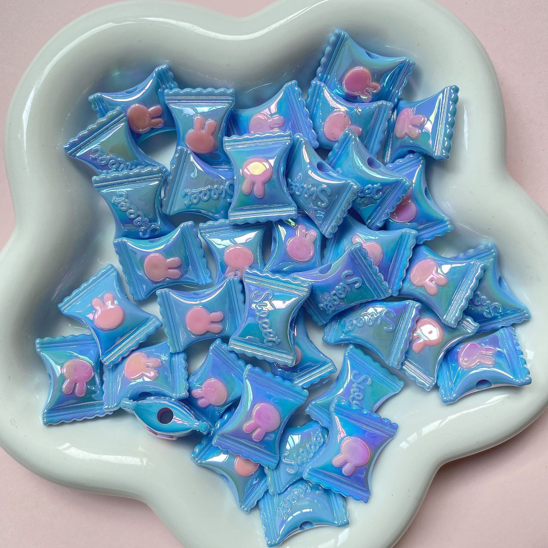 Wholesale 10pcs/pack Cream Plated Multicolor Acrylic Rabbit Candy Beads